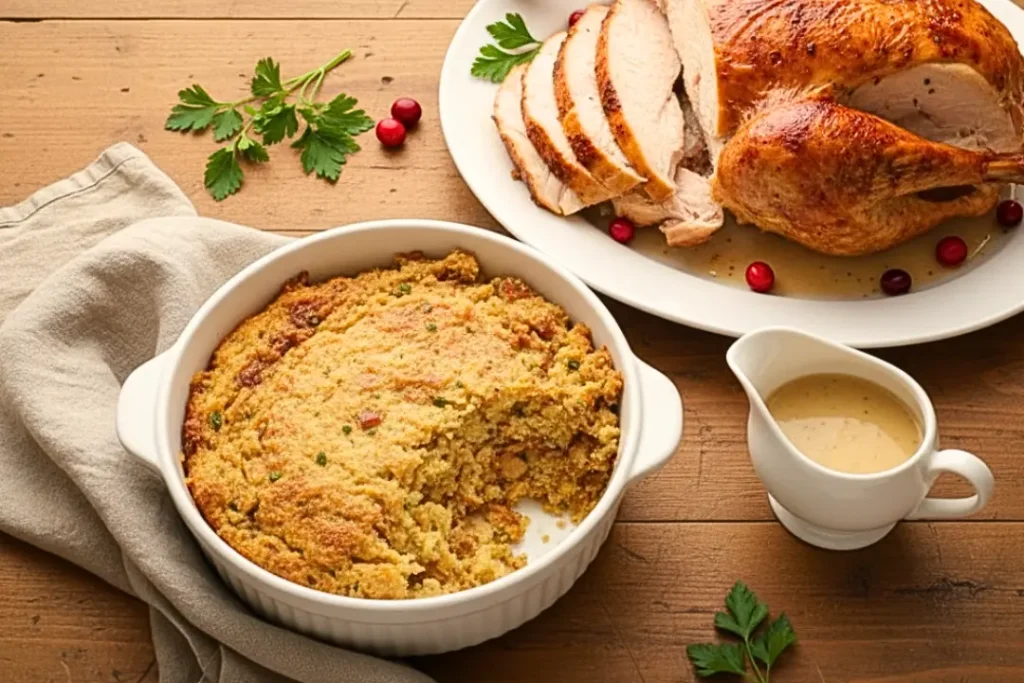 Brenda gantt Cornbread dressing served with Roast Turkey
